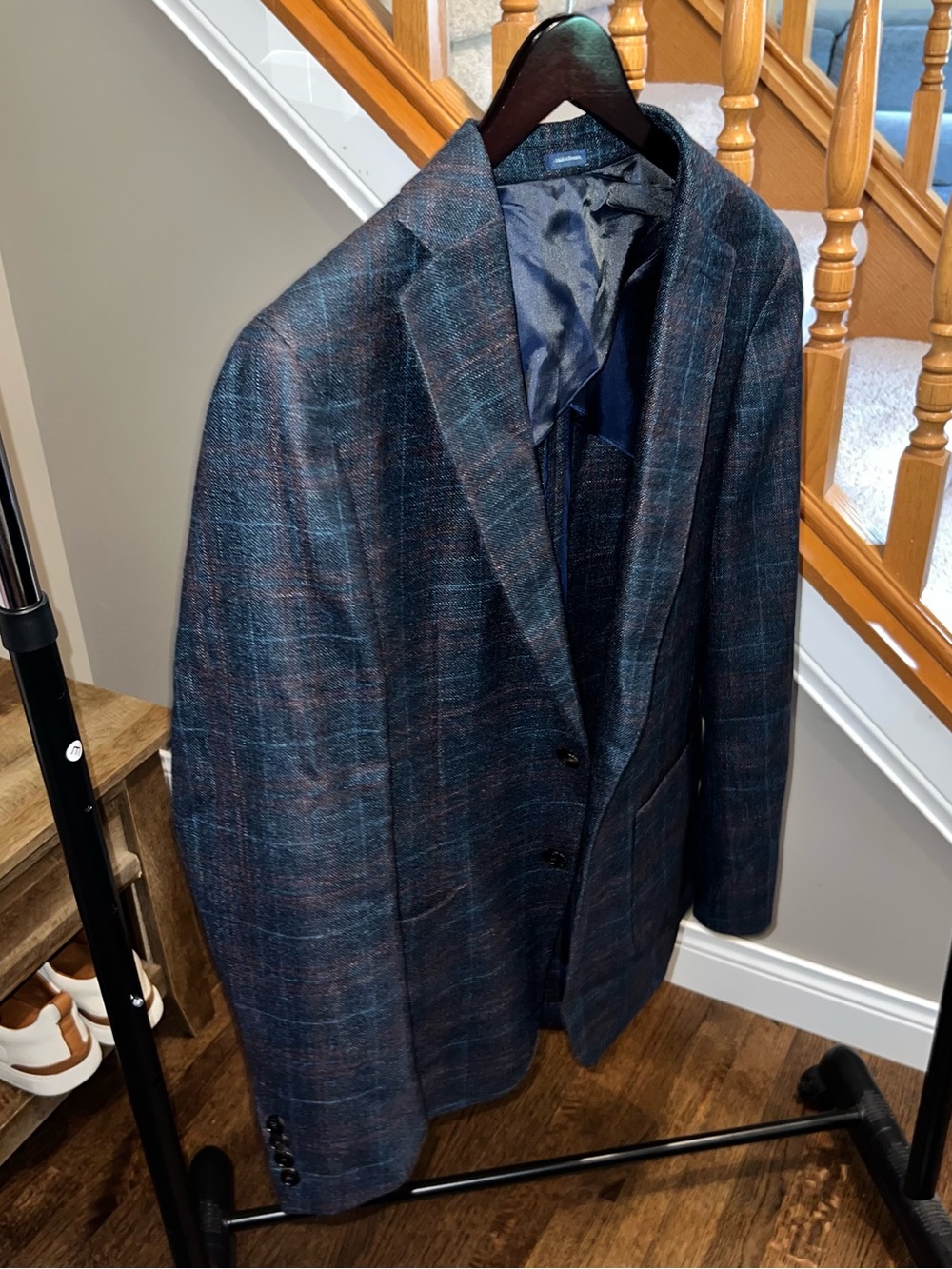 Peter Millar Navy & Brown & Maroon Windowpane Sport Coat